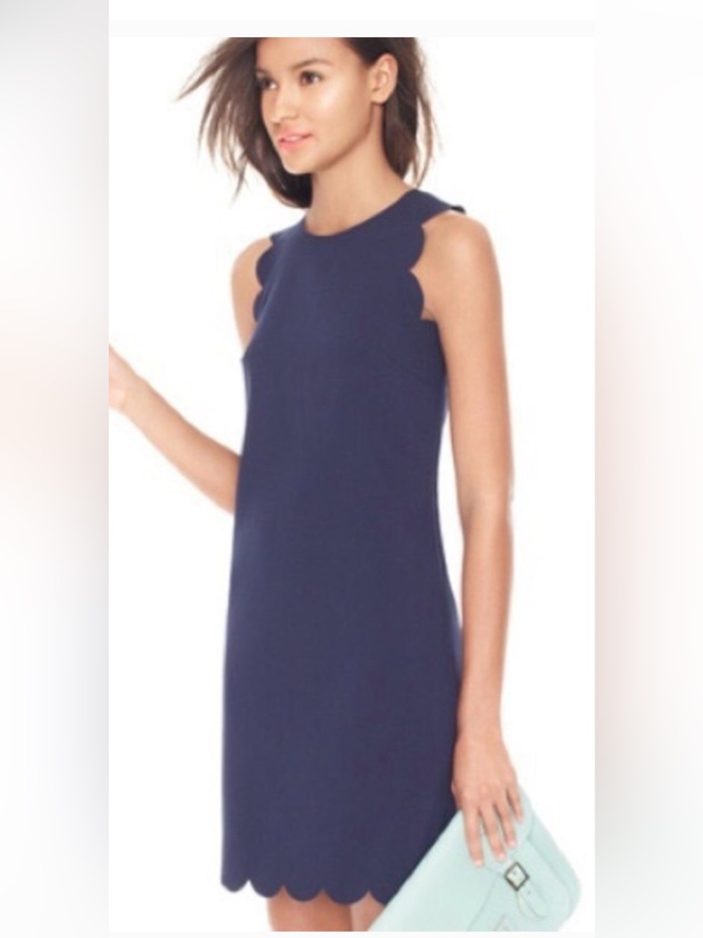 J.Crew Navy Scallop Edge Sleeveless Dress Side Zip